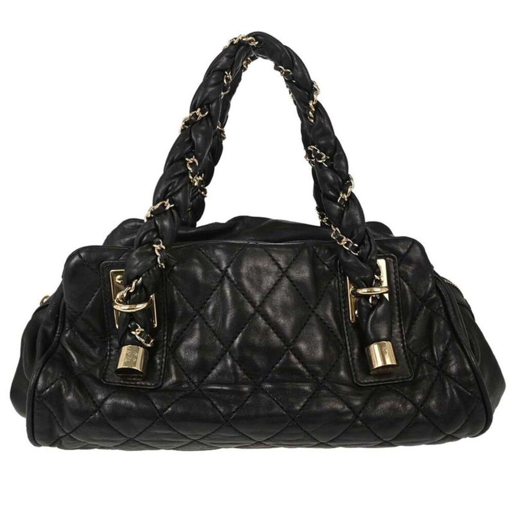 Chanel Lady Braid Bowler Quilted Distressed Calfskin Black Leather Handbag